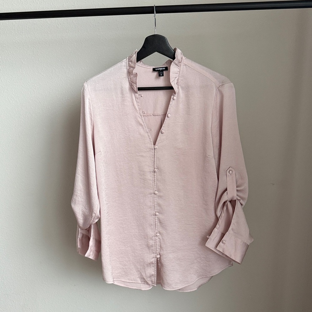 H&M Light Pink Ruffle Collar Blouse